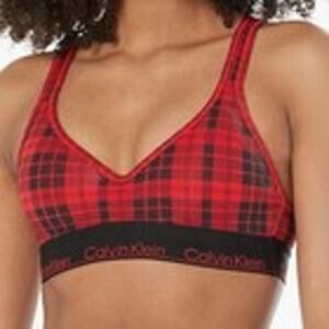 Calvin Klein Bralette Womens Medium Red Black Tartan Plaid Lightly Lined Modern